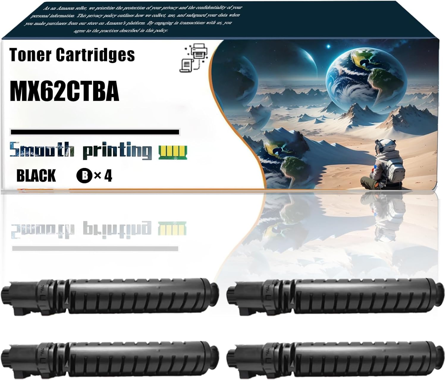 LSSF Replacement Parts Toner Cartridges MX62CTBA Compatible with Sharp MX6240N MX6500N MX6580N 7040N MX7500N MX7580N MX7090N MX8090N Printers, Contains Chip and Clear Printing (4 Pack Black)