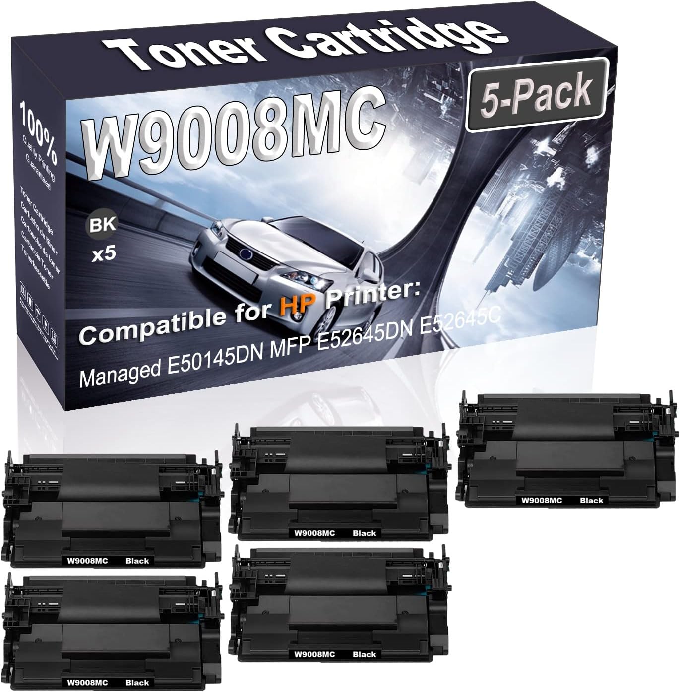 5-Pack (Black) Compatible W9008 W9008MC Printer Toner Cartridge (High Capacity) fit for HP Managed E50145DN MFP E52645DN E52645C Printer
