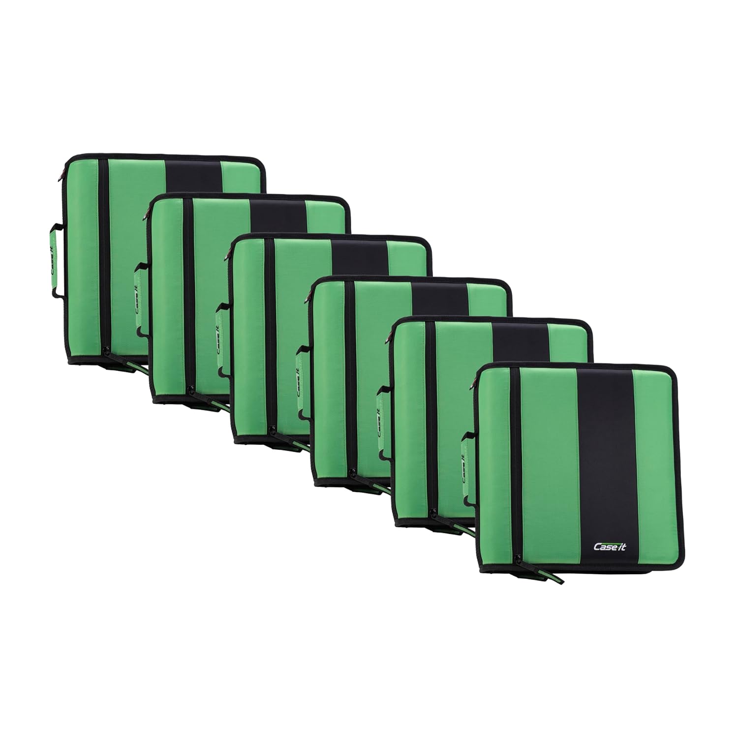 Case-it Classic Zipper Binder | 2-Inch O-Rings, 350 Sheet Capacity, Multiple Storage Pockets & Shoulder Strap | School & Office Organizer | D-251 Canopy Green | 6 Pack