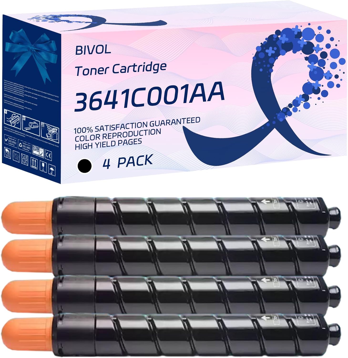 BIVOL 3641C001AA Toner Cartridge Compatible for Canon imagePRESS Lite C165 C170 C265 C270 Printers, with Chip, High Yield 65400 Pages, Vivid Colors (4 Pack Black)