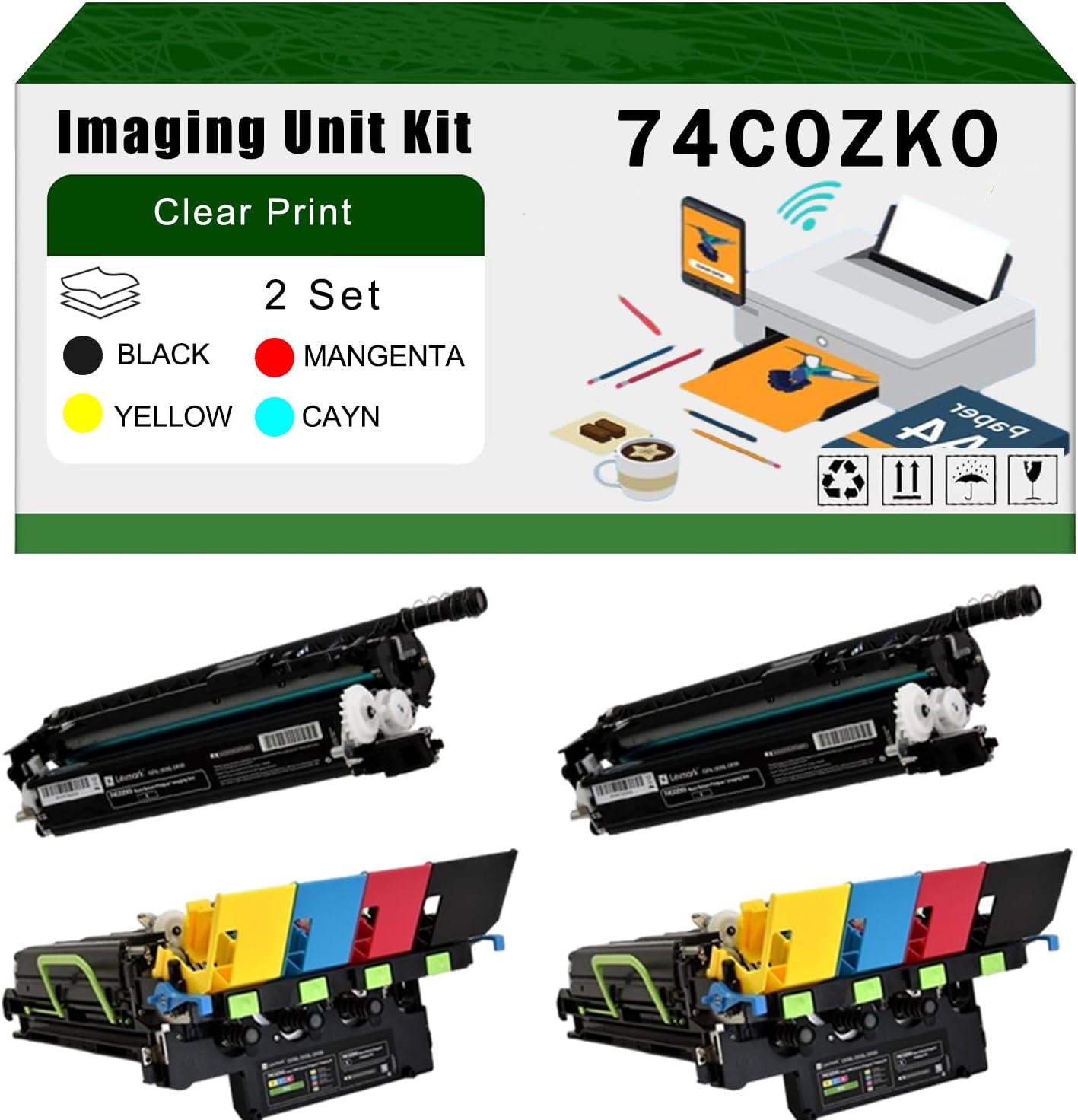 AGNNQ Compatible for Lexmark 74C0ZK0 74C0ZV0 Imaging Unit Kit 74C0Z10 CX725de CX725dhe CX725dthe XC4140 Printers, High Yield 50000 Pages Bright Clear Colors (2 Set)
