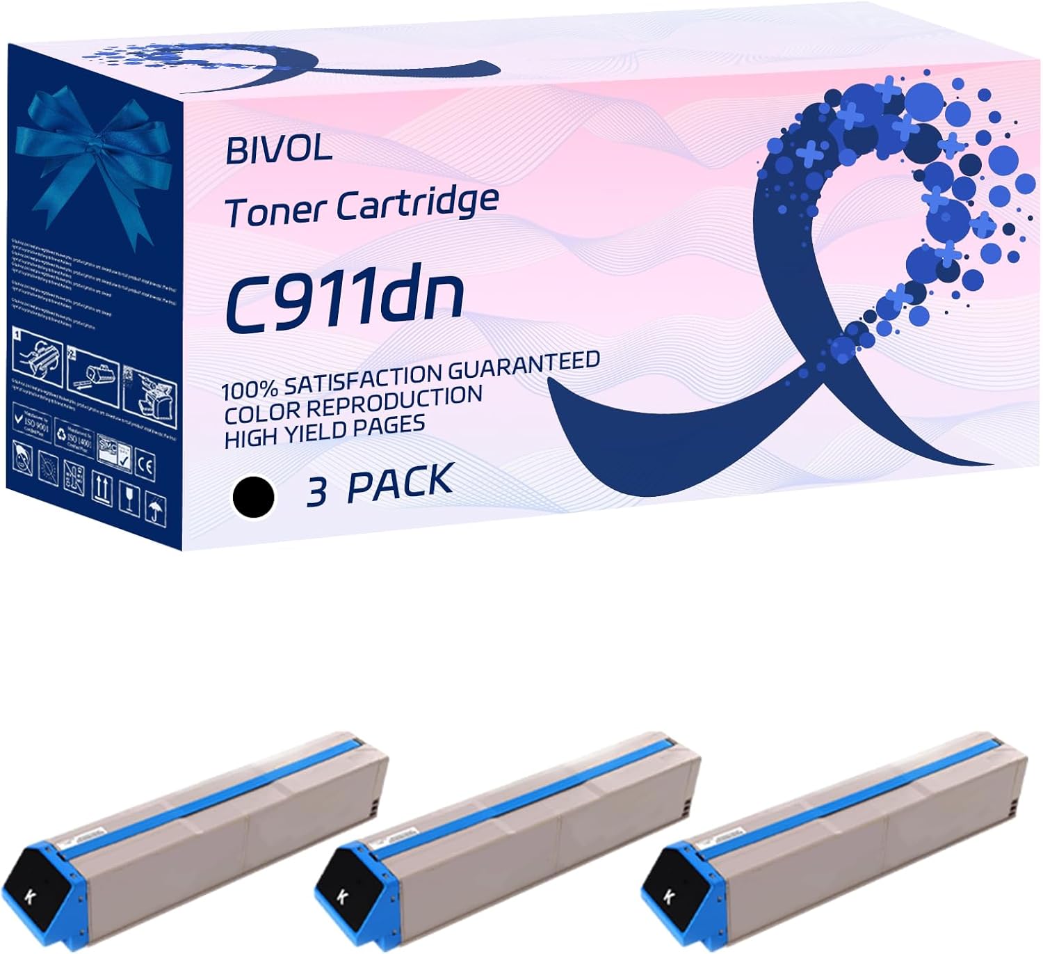 BIVOL Compatible Toner Cartridge Replacement for Okidata OKI C911dn High Yield 38000 Pages C911dn Printers (3 Pack Black)