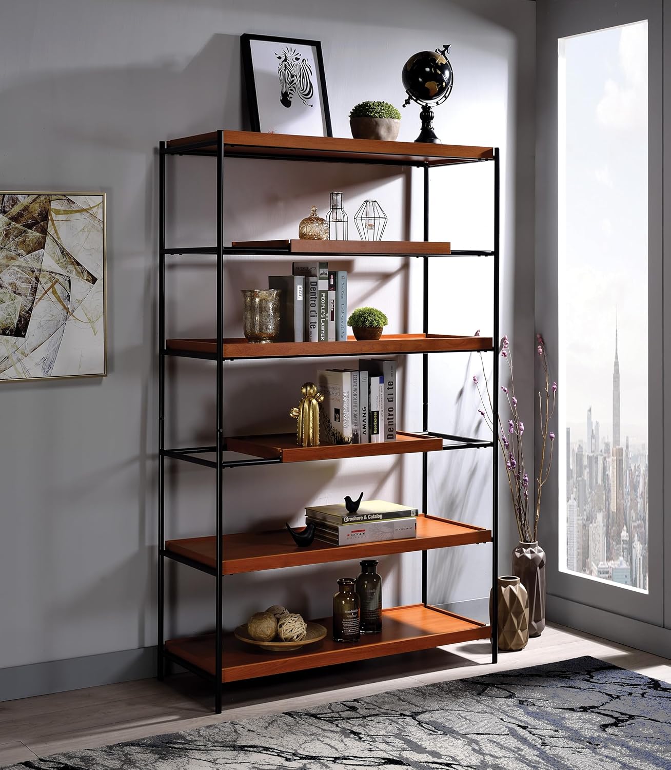 Metal Storage Shelves Book Shelf,Bookshelf Book Case Shelving Unit,Bookshelves Bookcases Shelves for Bedroom,Display Shelf Shelfs,Small Bookcase Book Storage Organizer,Home，Office,BrownOak