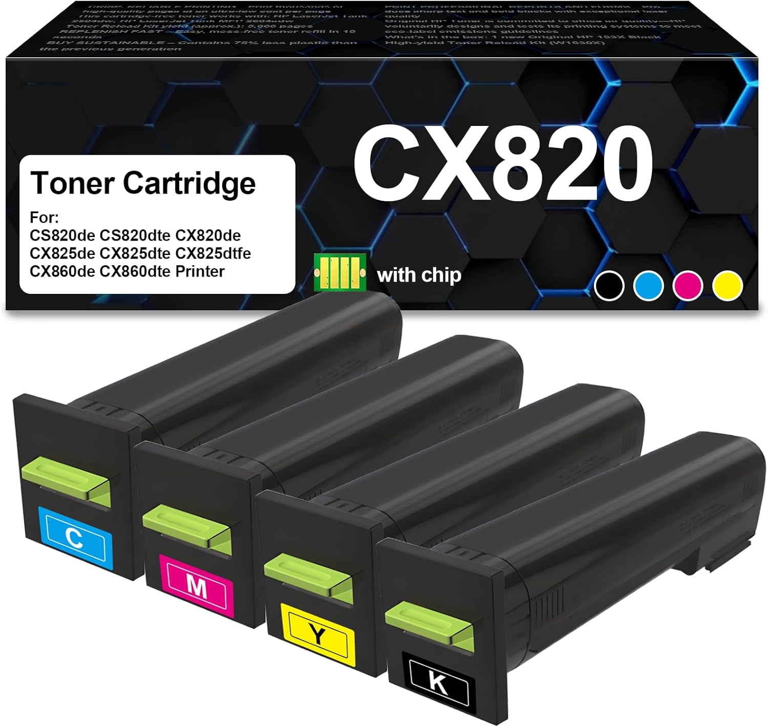 High Yied CX820 CX825 CS820 Toner Cartridge Compatible with Lexmark CX825de CX820dtfe CX825dte CX820de CX825dtfe CS820de CS820dtfe CS820dt CS820 CX820 CX825 CX860 Printers(4pk)