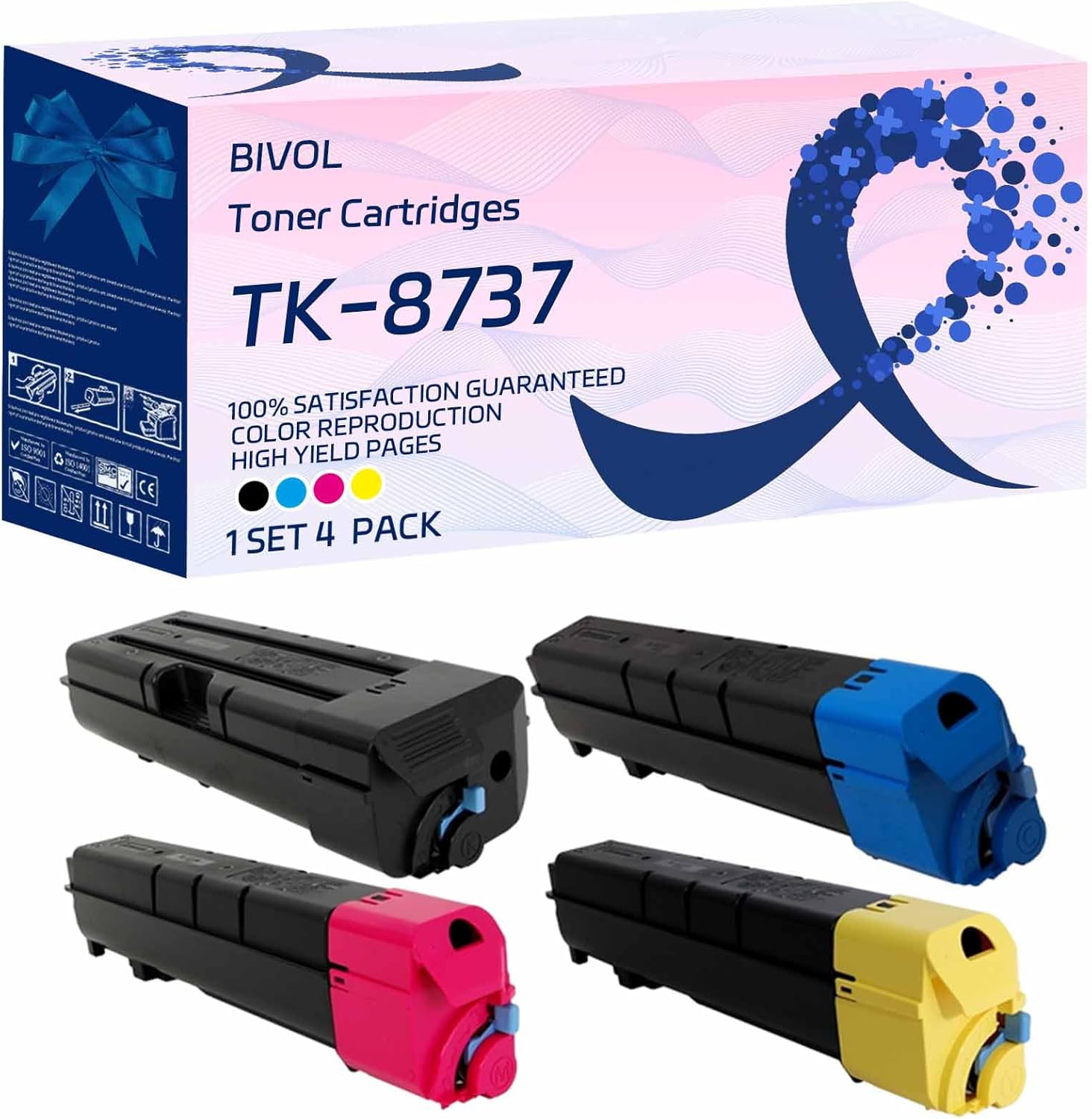 BIVOL TK-8737 Toner Cartridges Compatible for Kyocera TASKalfa 7052ci 7353ci 8052ci 8353ci Printers, High Yield 71000 Pages (1 Set 4 Pack)