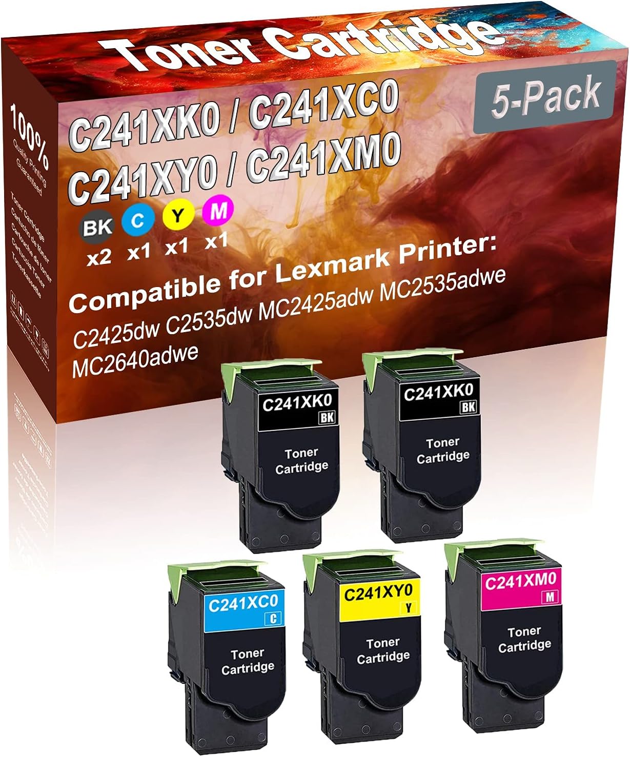 Credibility Store 5-Pack (2BK+C+Y+M) Compatible High Yield C241XK0 C241XC0 C241XY0 C241XM0 Printer Toner Cartridge use for C2425dw C2535dw Printers