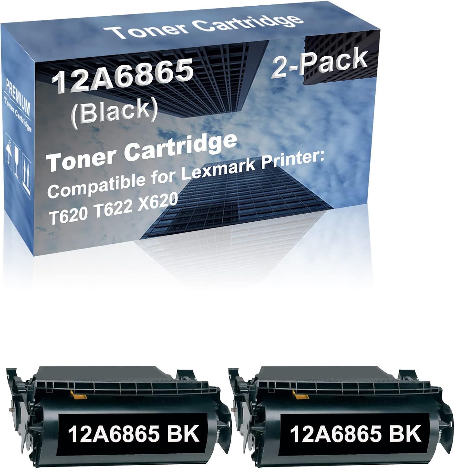 2-Pack Compatible High Capacity 12A6865 Imaging Toner Cartridge use for Lexmark T620 T622 X620 Printer (Black)