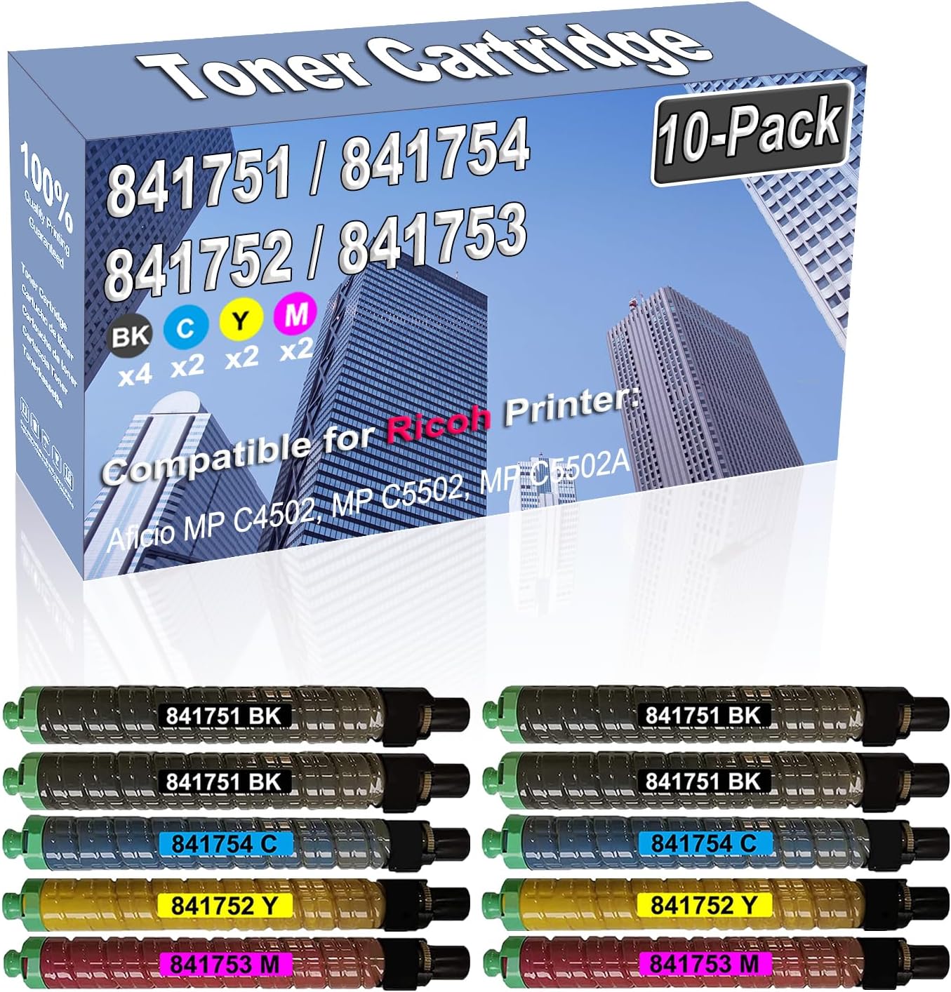 Credibility Store 10-Pack (4BK/2C/2Y/2M) Compatible High Yield 841751 841754 841752 841753 Imaging Toner Cartridge Replacement for Ricoh Aficio MP C4502 MP C5502 MP C5502A Printer