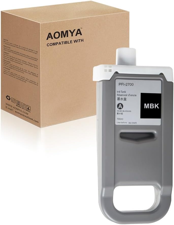 Aomya PFI-2700 Ink Cartridge Pigment Ink Tank Compatible Canon PFI2700 MBK Ink Tank for PRO-2600 PRO-4600 PRO-6600 GP-2000 GP-4000 GP-4600S GP-6600s Printers(700ML Matte Black)