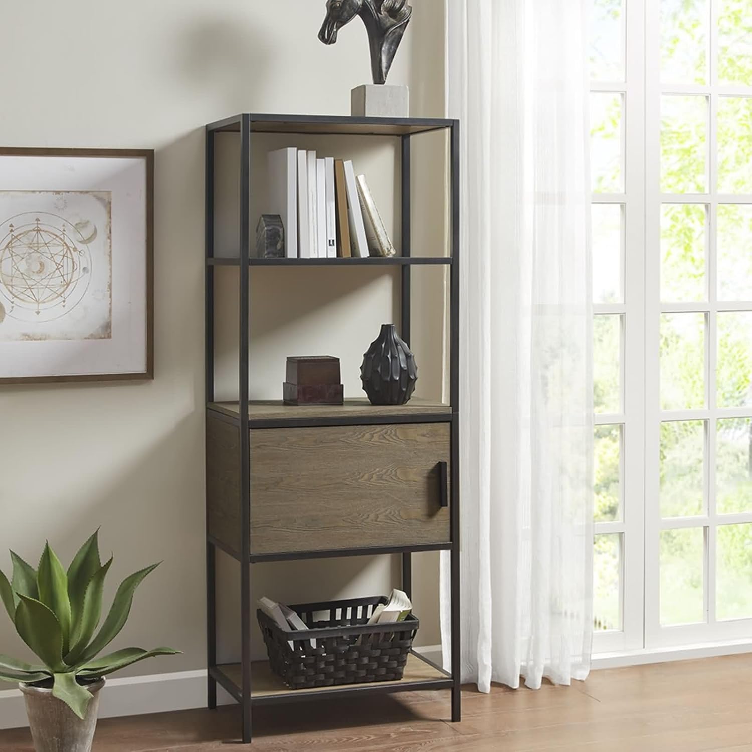 Daesar 3-Shelf Bookcase with Storage Cabinet