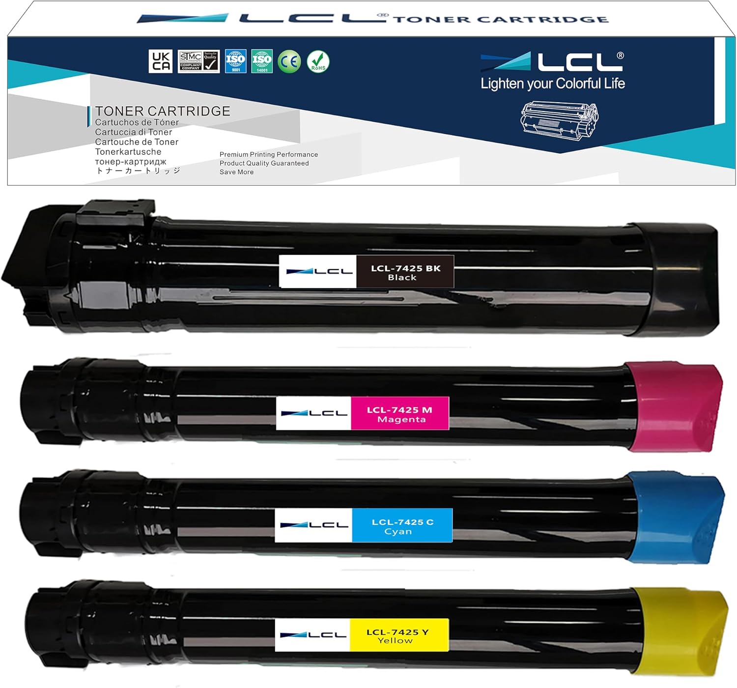 LCL 7425 7428 7435 Toner Cartridge Replacement for Xerox 006R01395 006R01396 006R01397 006R01398 for Xerox WorkCentre 7425 7428 7435 Printers for Black or Cyan or Magenta or Yellow (4-Pack)