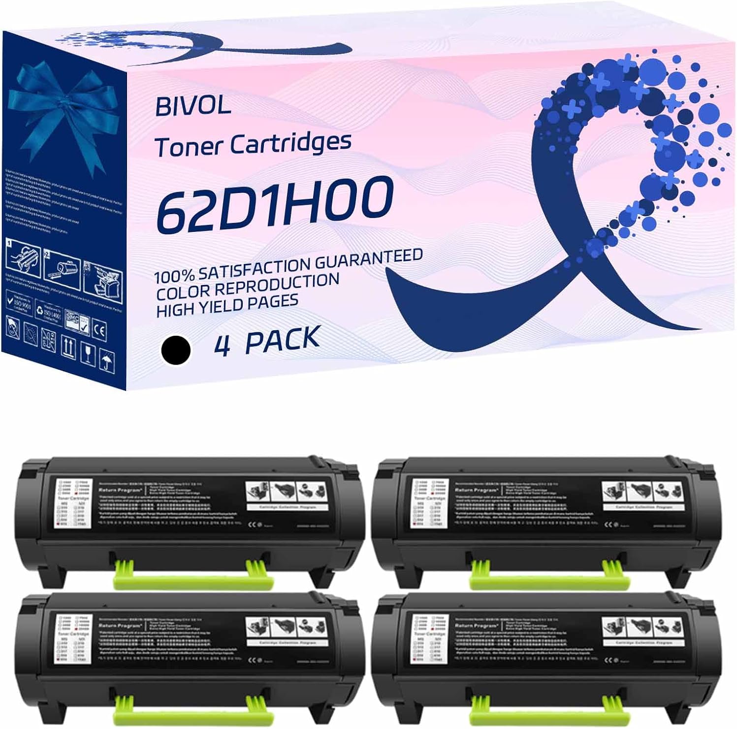 62D1H00 Toner Cartridges Compatible for Lexmark MX811dte MX811dtfe MX811dxe MX811dxfe MX811dxme Printers, High Yield 25000 Pages (4 Pack Black)
