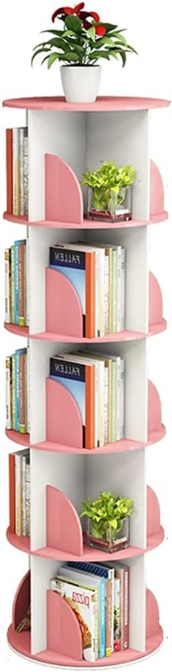 360° Rotating Bookshelf, Multi-Layered Children's Bookcase, Stimulate Children's Interest in Reading，Save Space (Color : Pink+White, Size : 40 * 159cm)