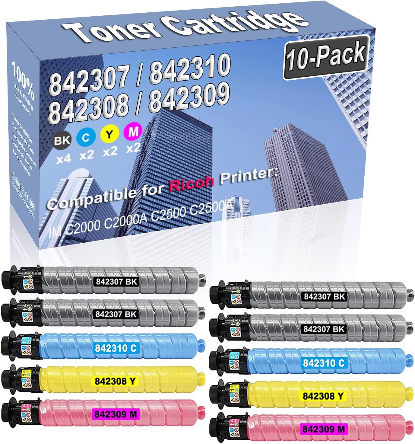 Credibility Store 10-Pack (4BK/2C/2Y/2M) Compatible High Capacity 842307 842310 842308 842309 Toner Cartridge Used for Ricoh IM C2000 C2000A C2500 C2500A Printer