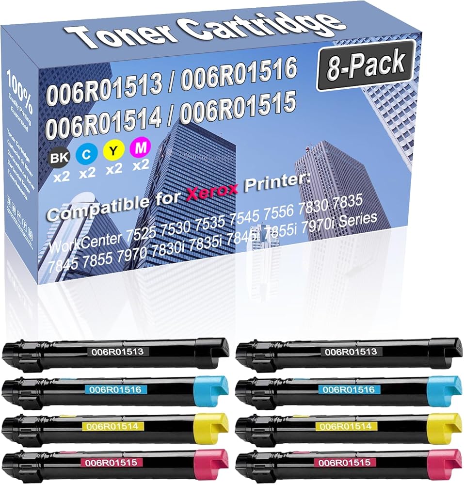 8-Pack (2BK/2C/2Y/2M) Compatible High Yield 006R01513 006R01516 006R01514 006R01515 Imaging Toner Cartridge Replacement for WorkCenter 7525 7530 7535 7545 7556 7830 7835 7845 7855 7970 Printer