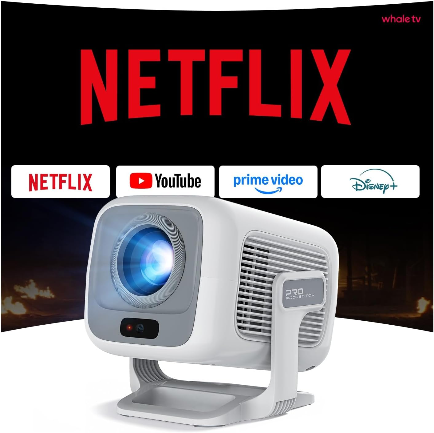 [Compatible with Netflix] Smart Projector with WiFi and Bi-directional Bluetooth Native 1080P FHD 4K Support Auto Focus & Keystone Built-in Android 13 OS Works with Prime Video YouTube Tubi Disney+