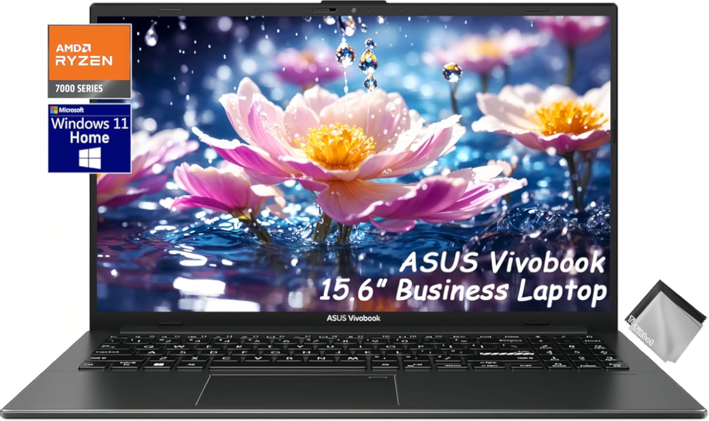 ASUS Vivobook Go 15.6” Business Slim Laptop, AMD Ryzen 3 7320U, 8GB DDR5 RAM, 128GB SSD, Webcam, USB C, 180° Lay-Flat, WiFi, Bluetooth5.1, Win 11, w/Cloth (8GB DDR5 RAM | 512GB SSD)