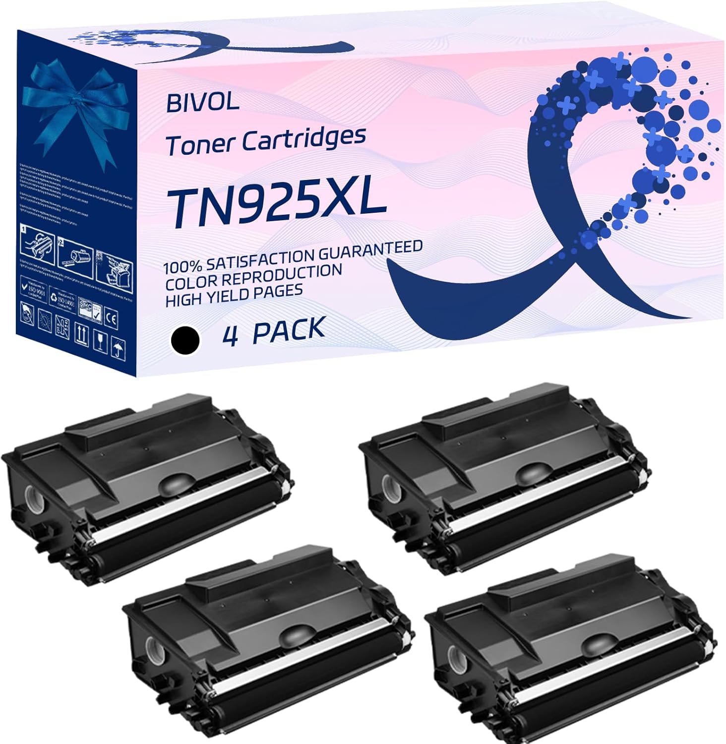 BIVOL TN925XL Toner Cartridges Compatible for Brother HL-L6210DWT HL-L6217DW HL-L6310DW HL-L6415DW Printers, with Chip, High Yield 35000 Pages, Vivid Colors (4 Pack Black)