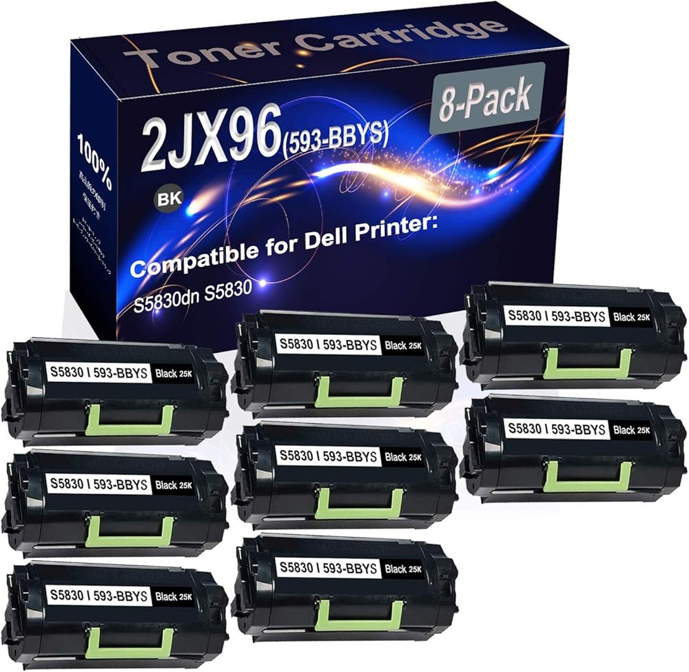 8-Pack (Black) Compatible 2JX96 (593-BBYS) Printer Toner Cartridge (High Capacity) fit for Dell S5830dn S5830 Printer