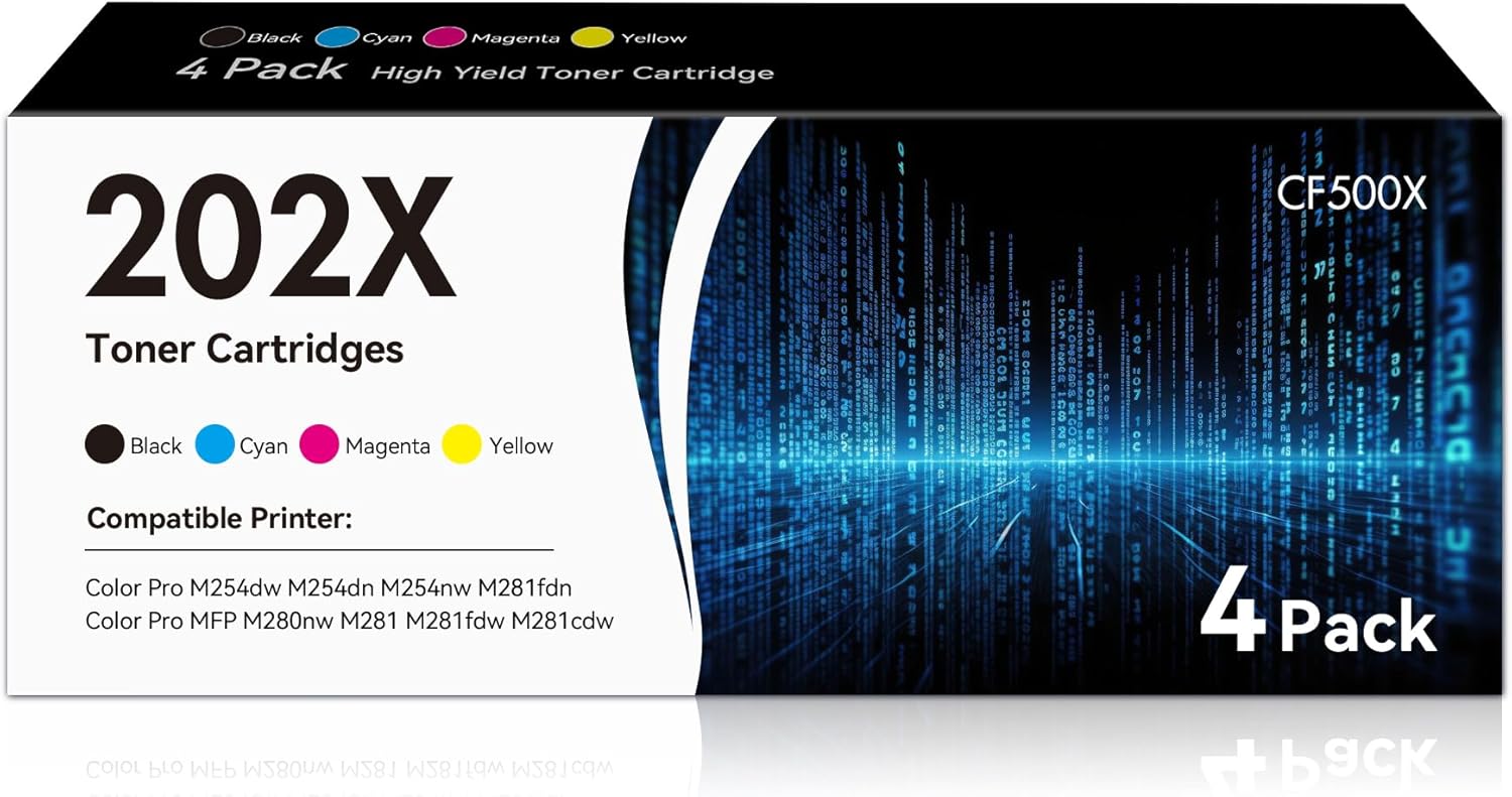 202X Toner Cartridges 4-Pack High Yield Replacement for HP 202X 202A Work with Color Laser Pro MFP M281fdw M254dw M281fdn M281cdw M280nw M254dn M254nw Printer CF500X (Black/Cyan/Mangenta/Yellow)