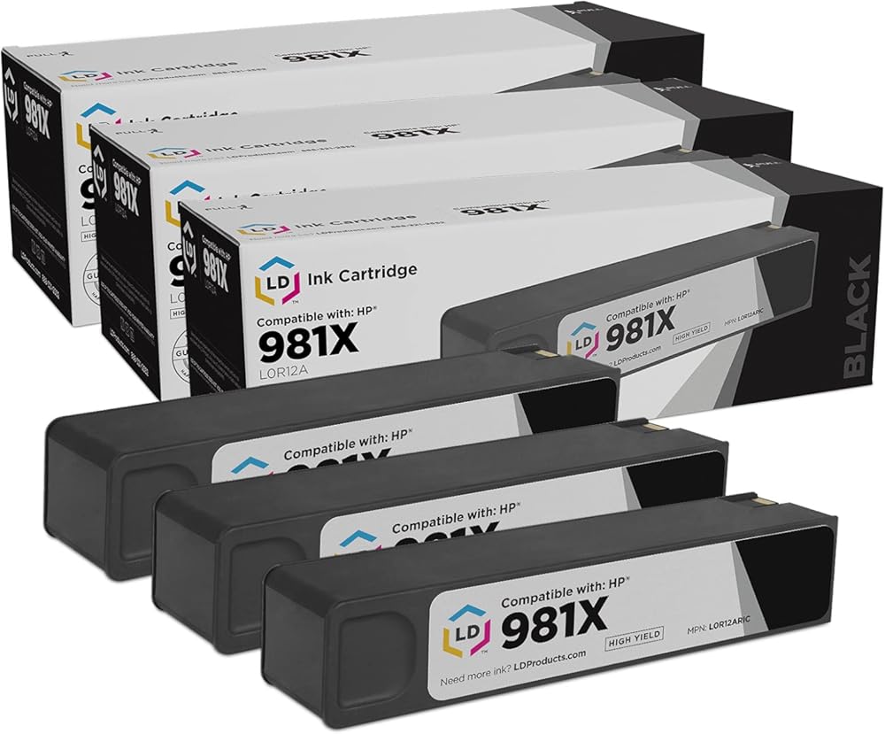 LD Products Remanufactured Ink Cartridge Replacements for HP 981X L0R12A High Yield (Black, 3-Pack) Compatible with Color 556dn 556xh MFP 586z MFP 586dn MFP 586f, E58650dn, E58650z