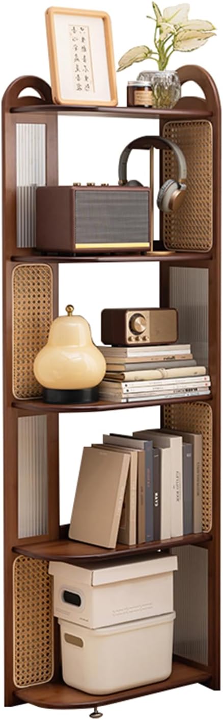 Bamboo Display Bookshelf, Open Corner Bookcase with Acrylic Panels, 4/5-Tier Storage Rack for Bedroom, Living Room, Kitchen, Home Office (5 Tier-Right)