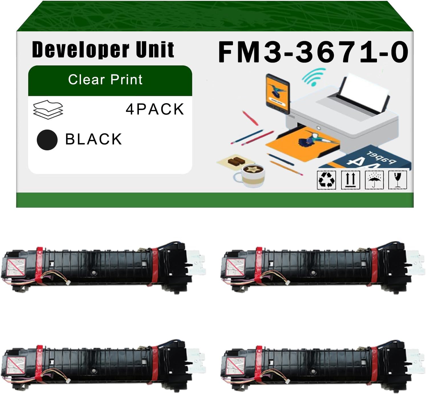 Compatible for Canon FM3-3671-000 Developer Unit imageRunner 2016 2016i 2018 2020 2020i 2022 2025 Printers, High Yield 200000 Pages Bright Clear Colors (4 Pack Black)