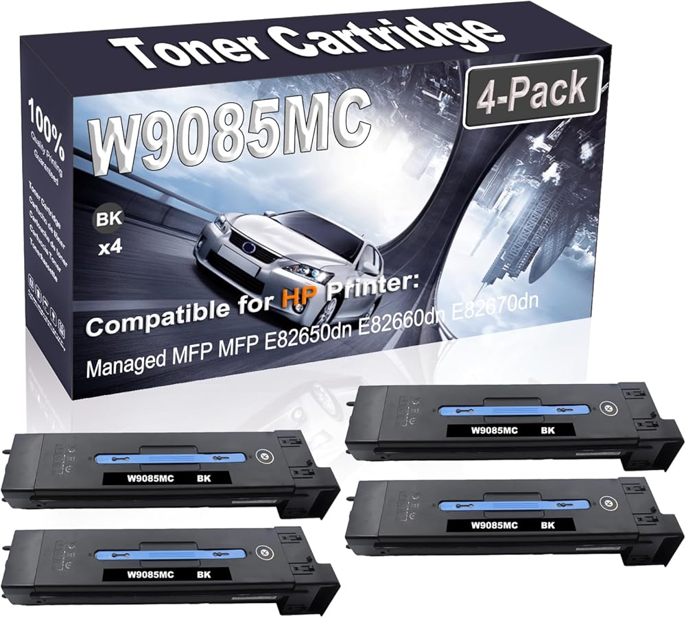Kolasels 4-Pack (Black) Compatible High Yield W9085MC Printer Cartridge use for Managed MFP MFP E82650dn E82660dn E82670dn Printer