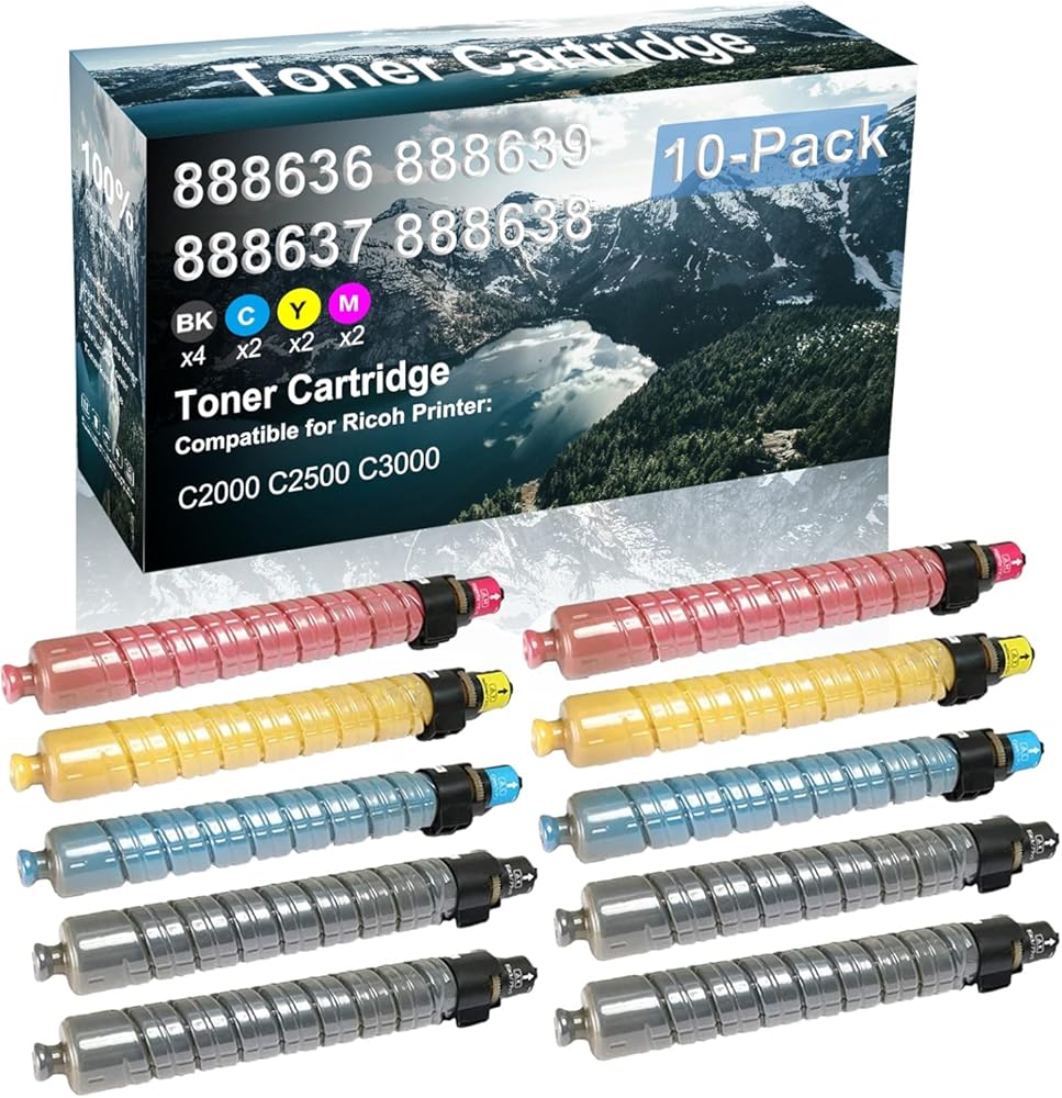 Credibility Store 10 Pack (BK+C+Y+M) Compatible 888636 888639 888637 888638 Laser Printer Cartridge High Yield Use for Ricoh Aficio C2000 C2500 C3000 Printer