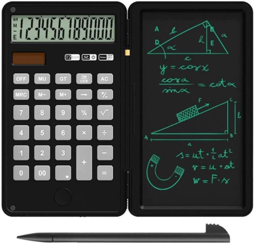 Calculator Calculator and Writing Pad 12-Digit Large LCD Display Desk Calculators with Repeated Writing Tablet for Basic Financial Office(D)