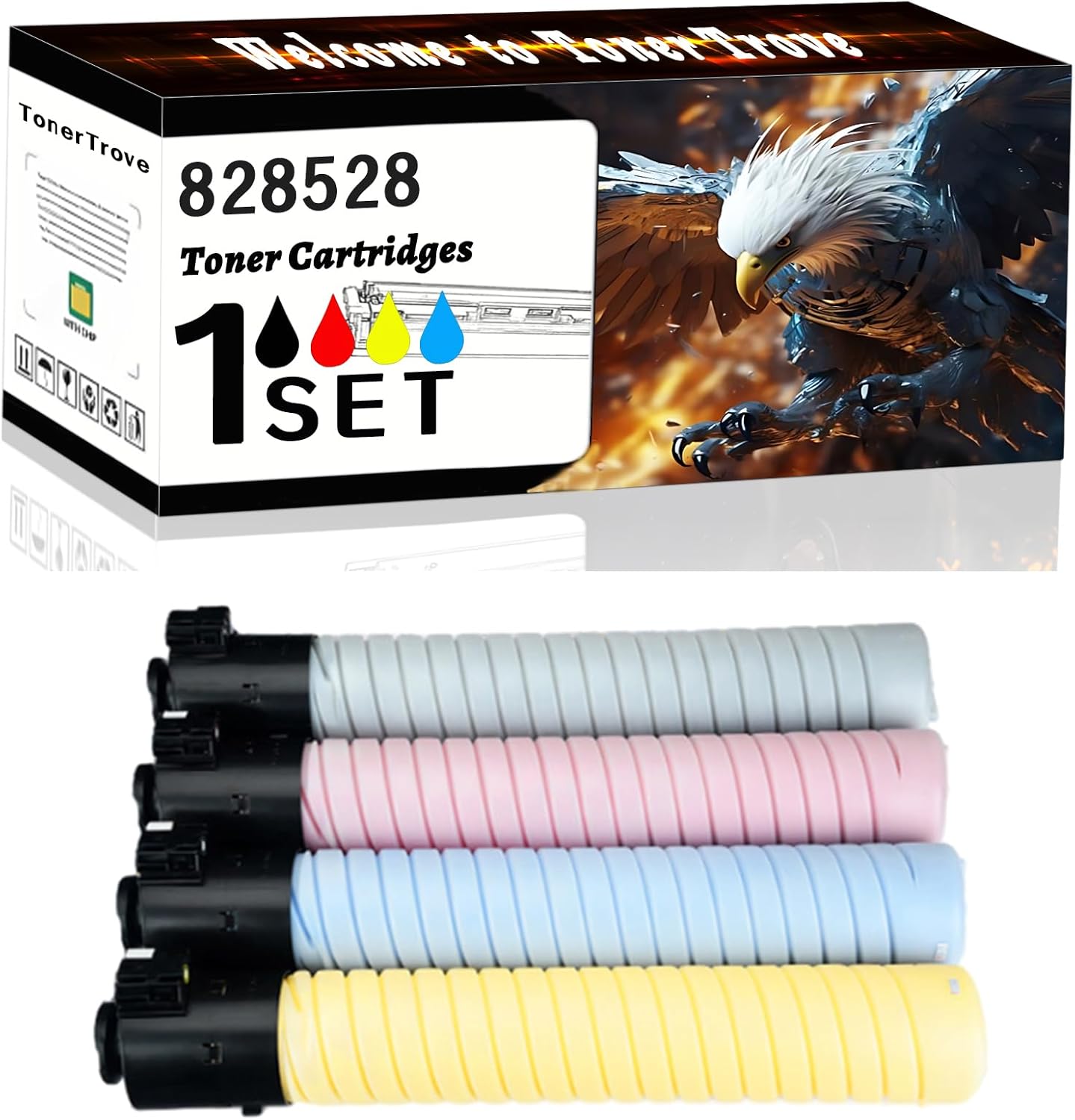 LECUU 828528 Toner Cartridges Compatible for Ricoh Pro C7200e C7210sx C7210x Printers, Office Printing is Easy Clear Smooth (4-Pack BK/C/M/Y)