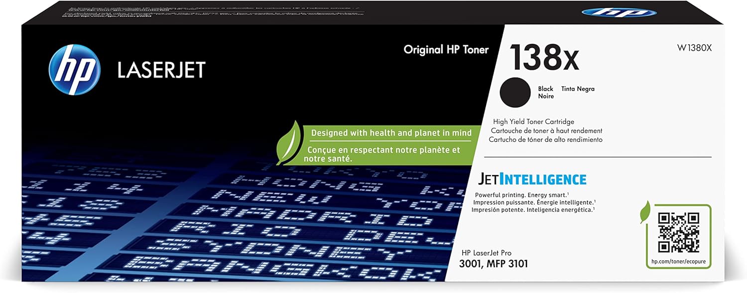 HP 138X Black High-Yield Toner Cartridge | Works LaserJet Pro 3001 Series, LaserJet Pro MFP 3101 Series | W1380X