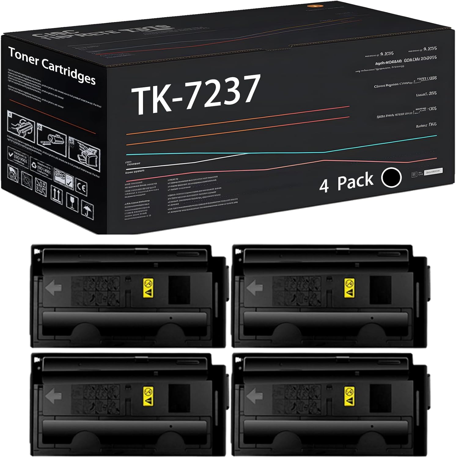 UVUMB Compatible with Kyocera TK-7237 Toner Cartridges Work for Kyocera TASKalfa MZ4000i Printers, with Chip, High Yield 36000 Pages, High-Definition Printing (4 Pack Black)