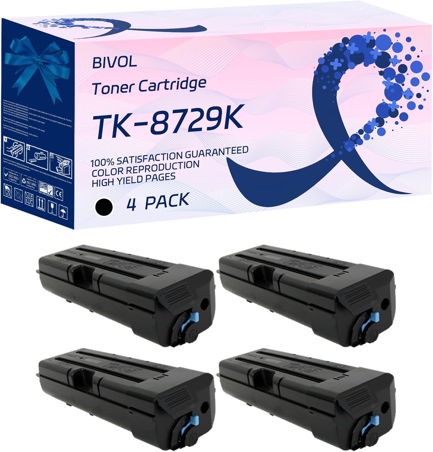 BIVOL TK-8729K Toner Cartridge Compatible for Copystar CS7052ci CS8052ci Printers, with Chip, High Yield 80000 Pages, Vivid Colors (4 Pack Black)