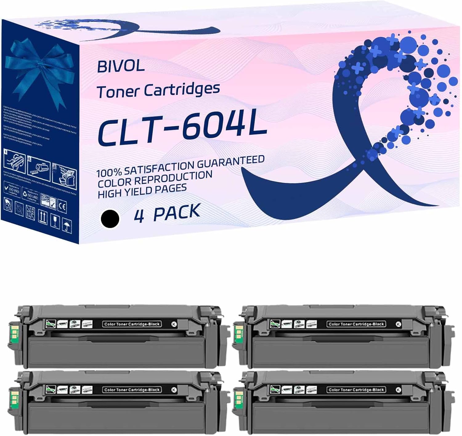 CLT-604L Toner Cartridges Compatible for Samsung ProXpress C4012ND C4062FX Printers, High Yield 16000 Pages (4 Pack Black)
