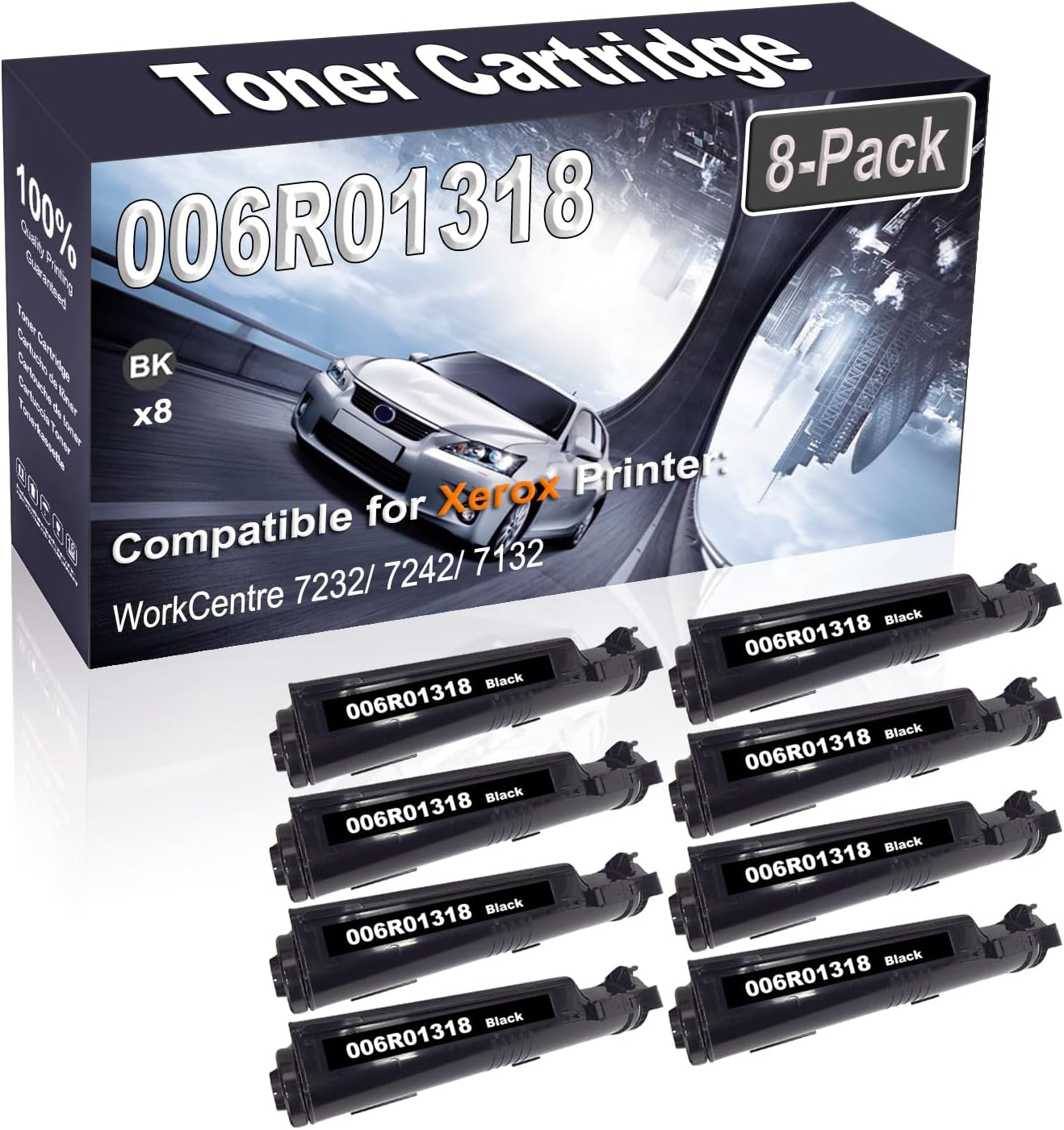 Kolasels 8-Pack (Black) Compatible High Yield 006R01318 Printer Cartridge use for WorkCentre 7232 7242 7132 Printer
