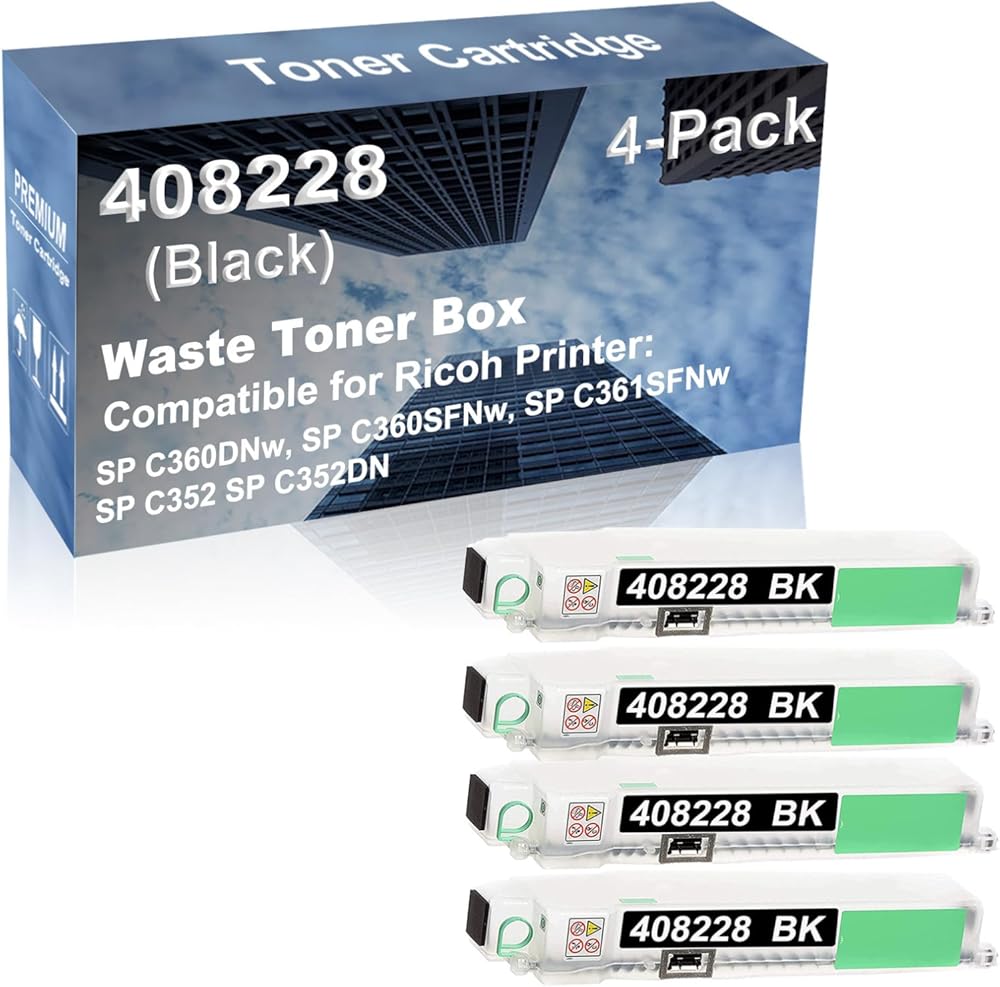 4-Pack Compatible High Capacity 408228 Waste Toner Container Box use for Ricoh SP C360DNw, SP C360SFNw, SP C361SFNw, SP C352, SP C352DN Printer (Black)