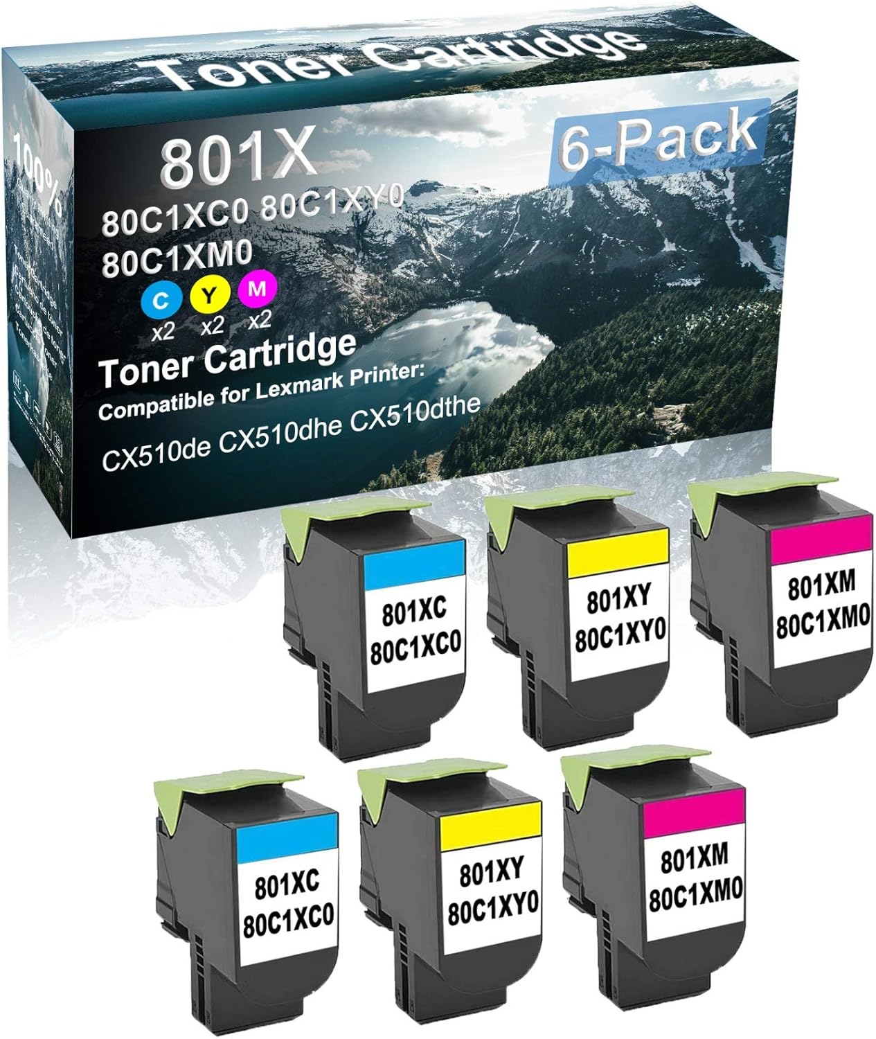 Credibility Store 6 Pack (C+Y+M) Compatible 801X | 80C1XC0 80C1XY0 80C1XM0 Printer Cartridge use for CX510de CX510dhe CX510dthe Printer (High Capacity)