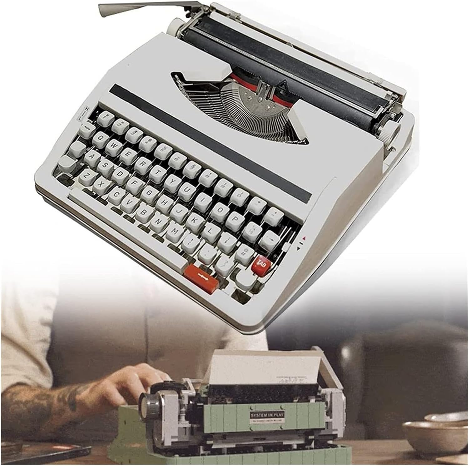 Portable Retro Manual Typewriter, Machinery Word Processing Typewriter, Vintage English Typewriter with Double Ribbon and Outer Box(White)
