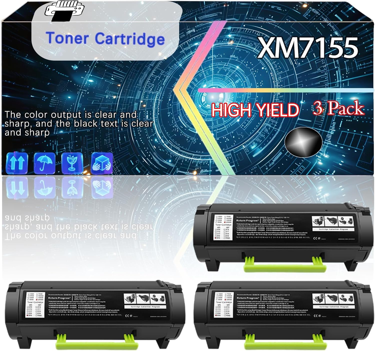 Compatible for Lexmark XM7155 Replacement Toner Cartridge Used with XM7155 XM7155X XM7163 XM7163X XM7170 XM7170X Printers, High Production Multiple Options (3 Pack Black)