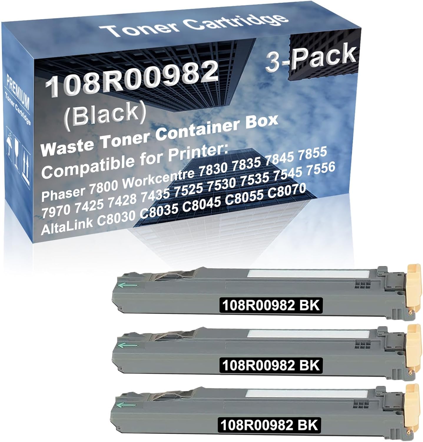 3-Pack Compatible High Capacity 108R00982 Waste Toner Container Box use for AltaLink C8030 C8035 C8045 C8055 C8070 Printer (Black)