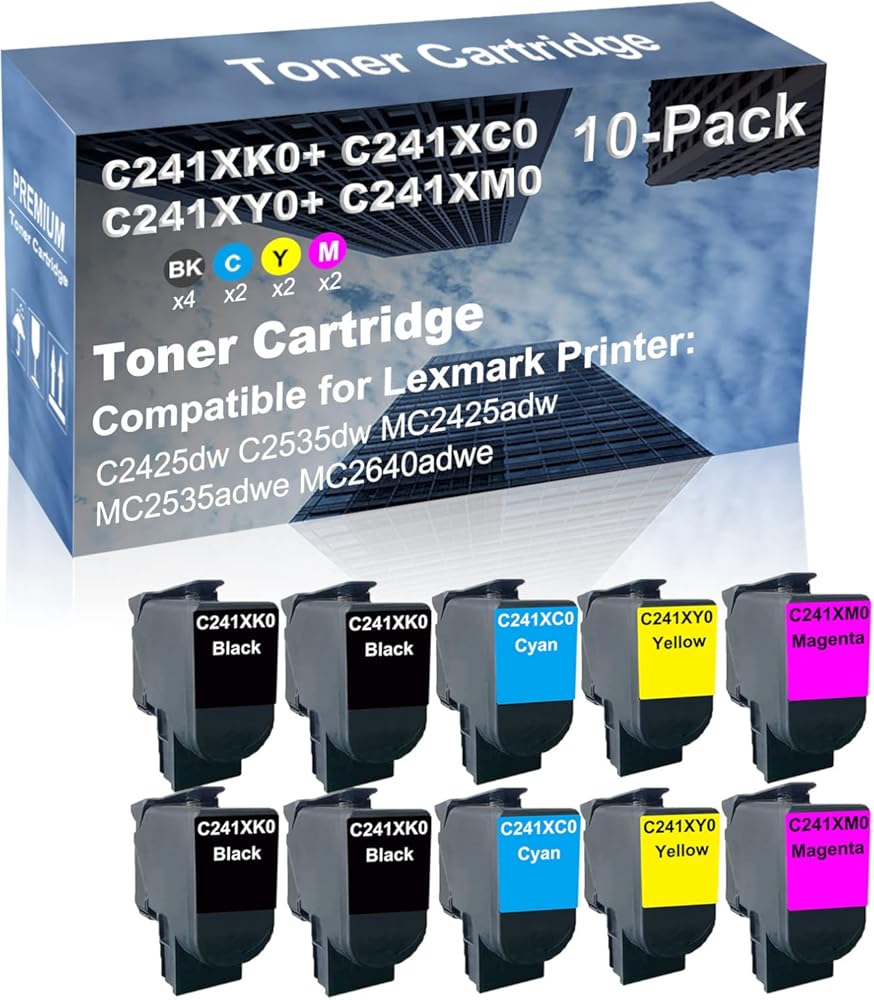 10-Pack (4BK+2C+2Y+2M) Compatible MC2425adw, MC2535adwe Printer Toner Cartridge High Capacity Replacement for C241XK0+ C241XC0+ C241XY0+ C241XM0 Toner Cartridge