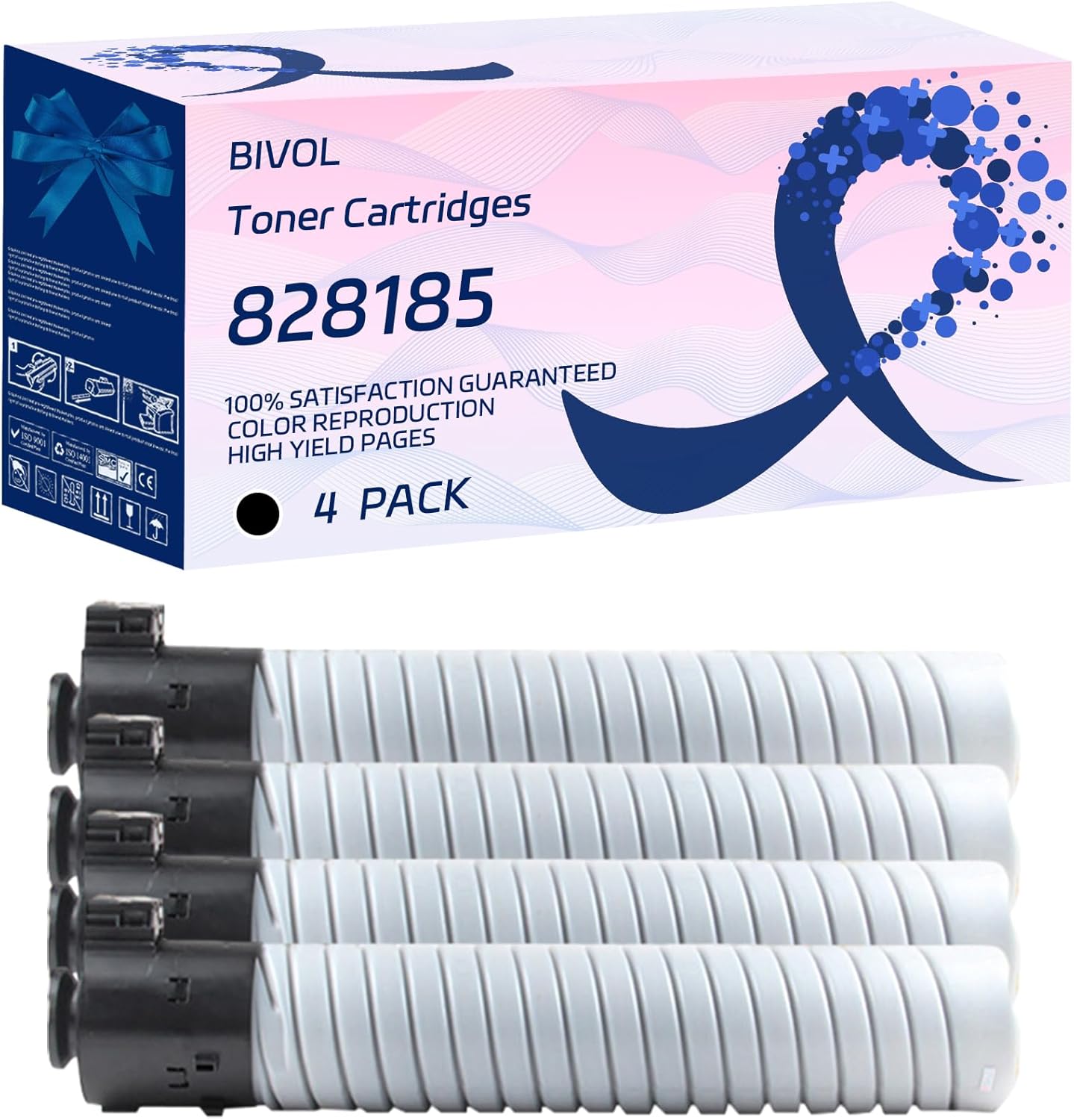 BIVOL 828185 828188 828187 828186 Toner Cartridges Compatible for Ricoh Pro C651EX C751 C751EX Printers, with Chip, High Yield 50000 Pages, Vivid Colors (4 Pack Black)