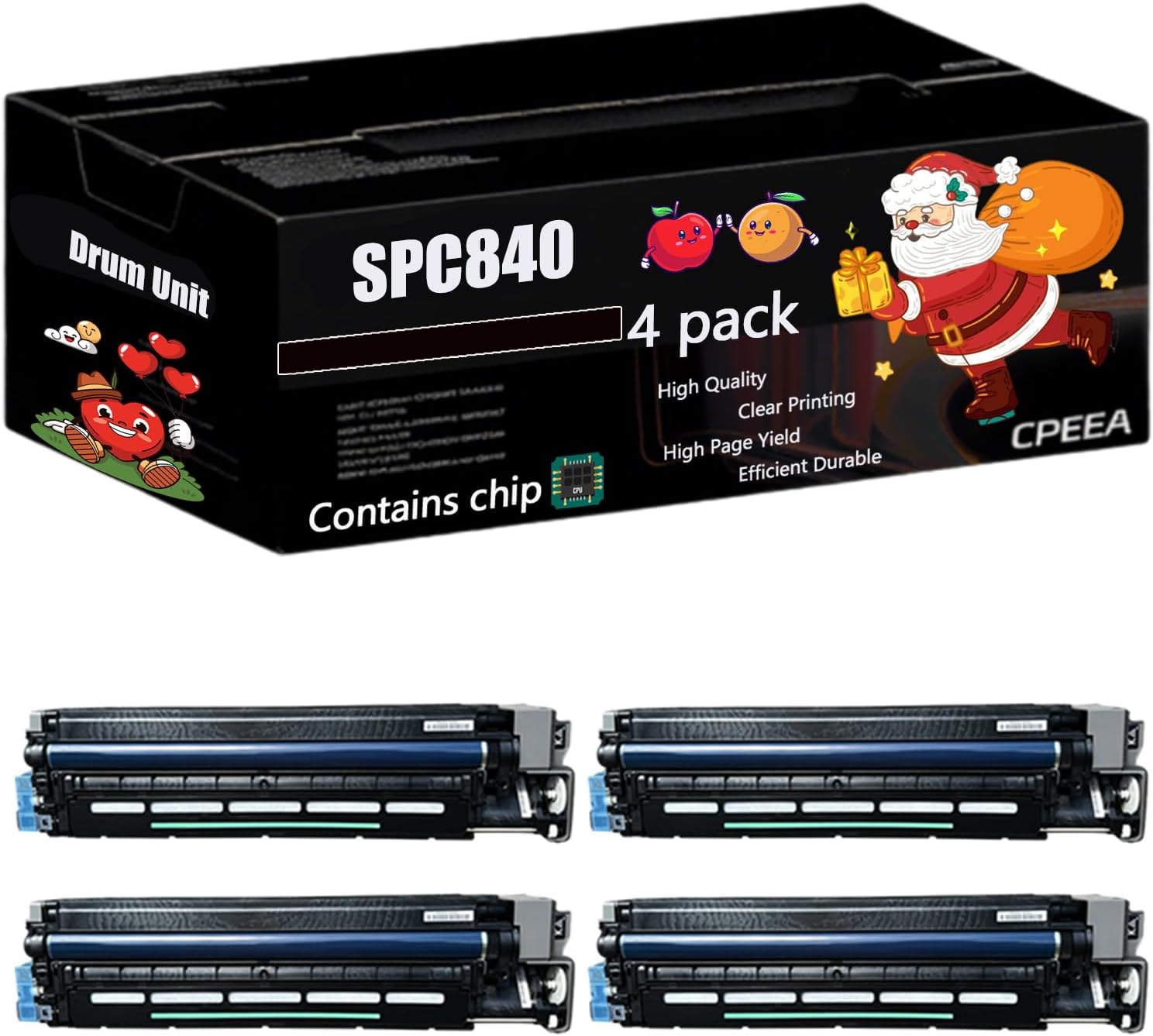 Compatible for Ricoh SPC840 Drum Unit Work for Ricoh SPC840 SPC841 SPC842 Printers, with Chip, High Yield 20000 Pages, Clear Printing (4 Pack Black)