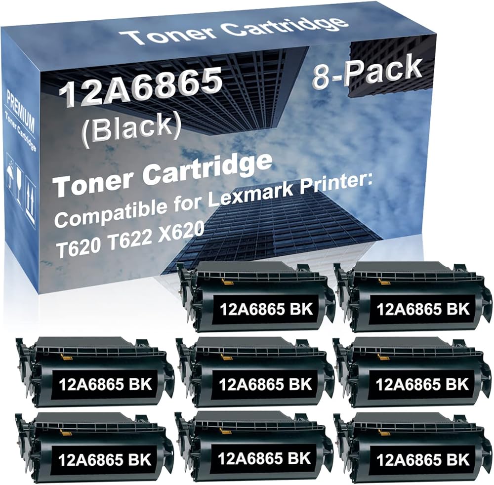 8-Pack Compatible High Capacity T620 T622 X620 Printer Toner Cartridge Replacement for Lexmark 12A6865 Printer Cartridge (Black)