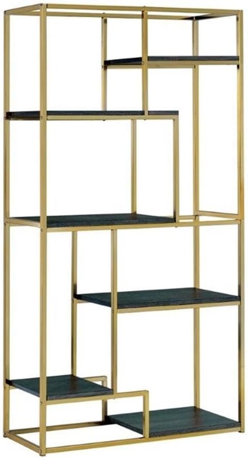 BOWERY HILL Modern Metal 6-Shelf Bookcase in Champagne
