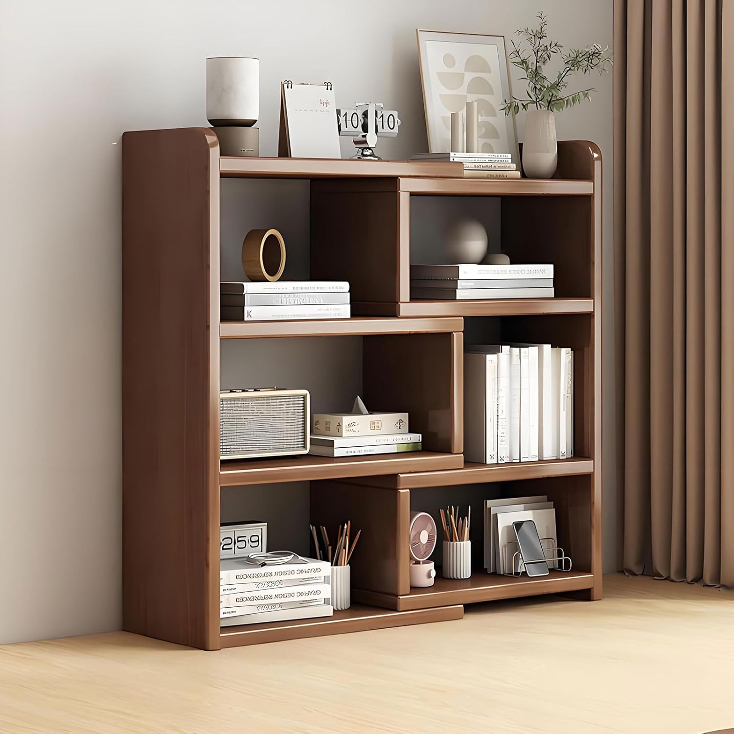 Uvarovix Expandable Bookshelf Wood Desktop - Organizer Bookcase Office Book Case Storage Rack Multipurpose Shelves Corner Display for Study,Living Room,Small Space