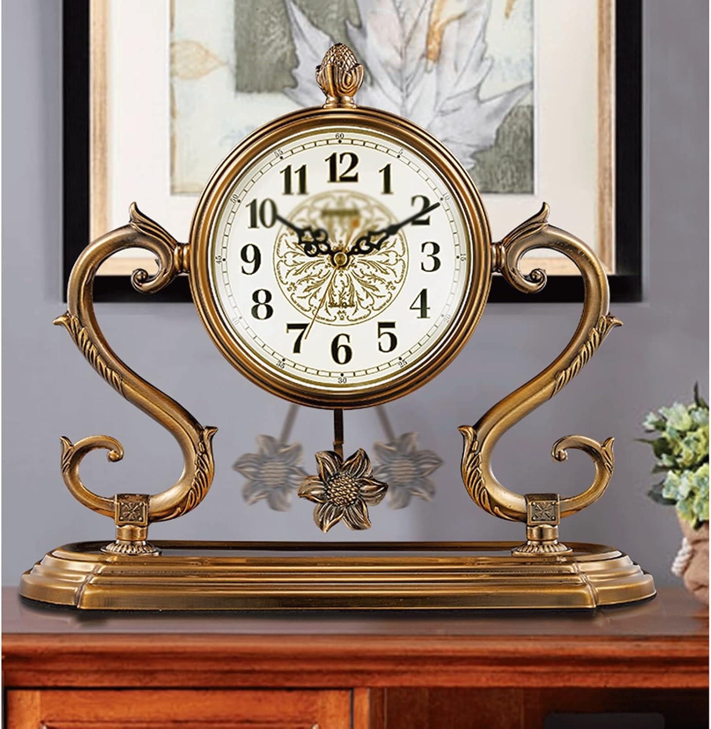 IIPOSAQQ Alarm Clock Silent Decorative Mantle Clock Battery Operated Design Living Room Fireplace Office Desk Shelf Home Décor Desk Clock