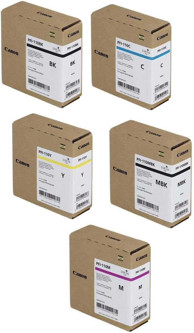 Canon PFI-110 Pigment Ink Tank Kit (Matte Black, Black, Cyan, Magenta, Yellow) in Retail Packaging
