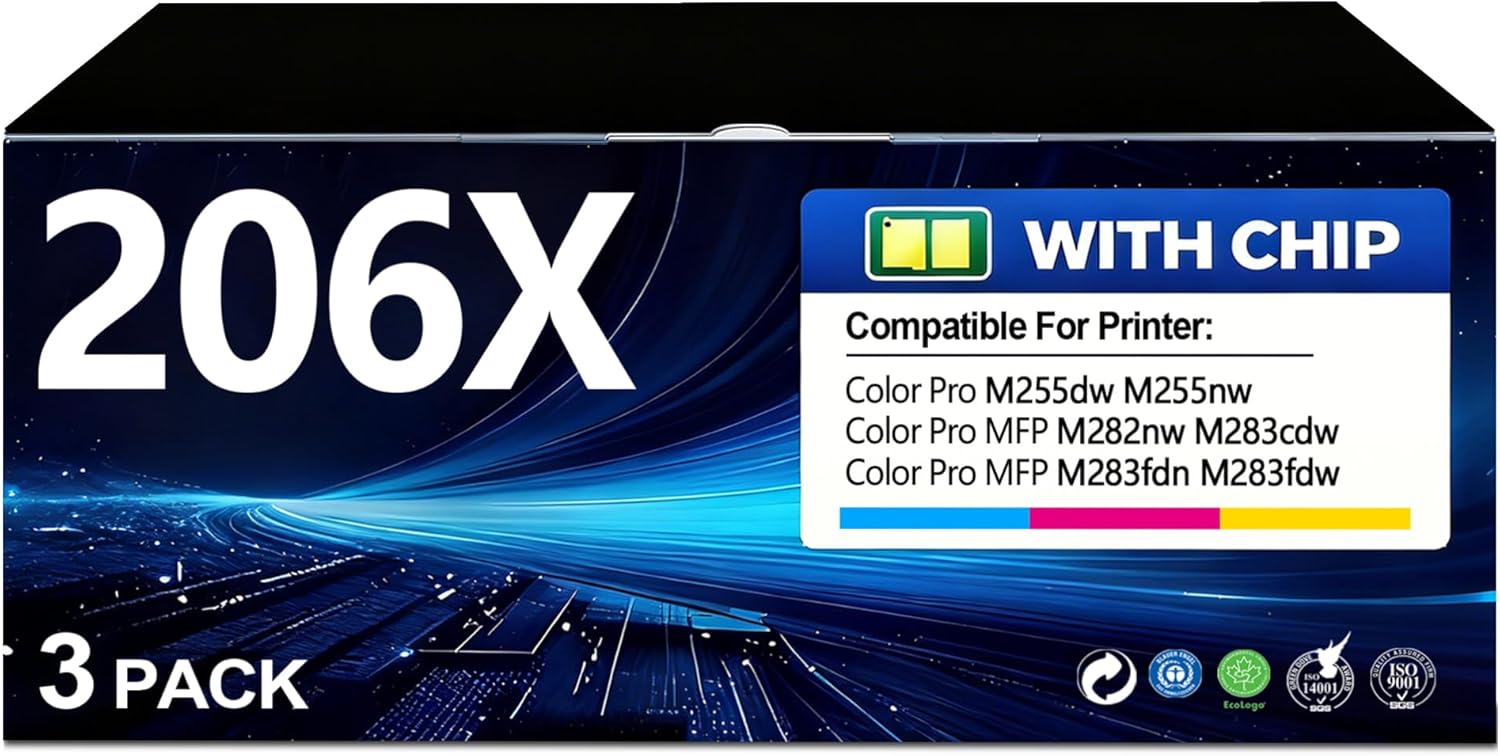 BERRYSKY 206X Toner Cartridge (3-Pack,Cyan/Magenta/Yellow) Compatible HP 206A 206X Toner Cartridges Replacement for Color Pro MFP M283cdw M283fdw Color Pro M255dw Printer